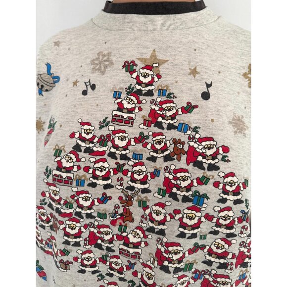90s vintage grey christmas tree santa holiday graphic collared pullover sweater - Picture 6 of 9
